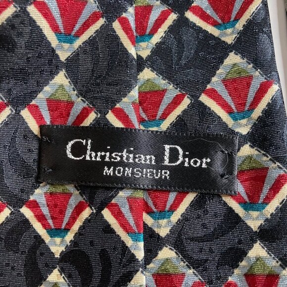 Christian Dior‎ Monsieur Geometric Tie Black Maroon Blue Made in USA - Picture 3 of 7